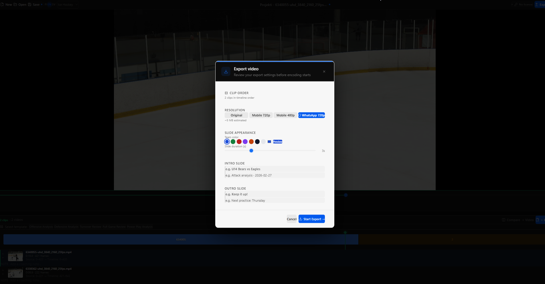 Export dialog with WhatsApp preset
