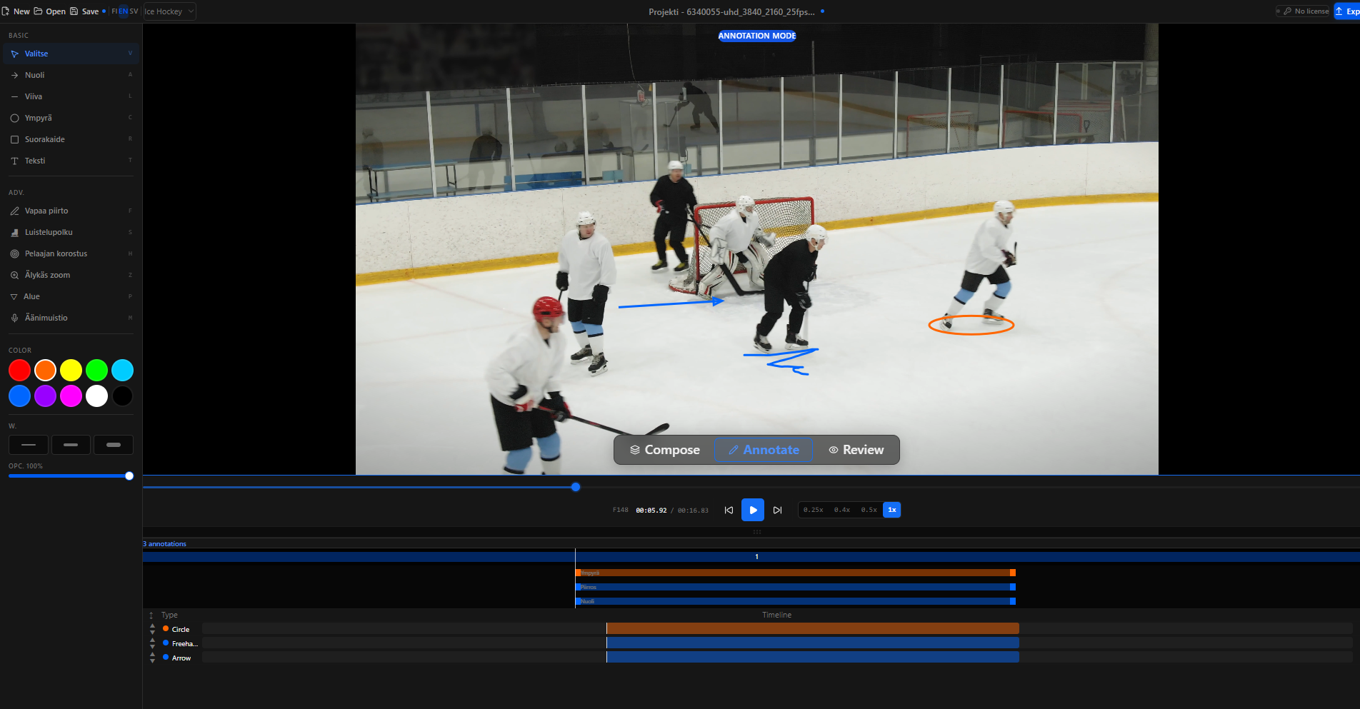 CoachReel app with annotations on a clip